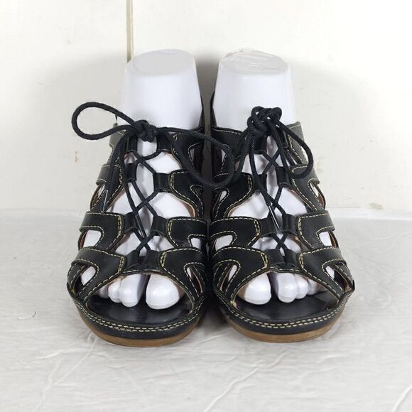 Pikolinos Women's US7-7,5 EU38 Java Black Leather Peep Toe Slingback Sandals - Picture 4 of 16